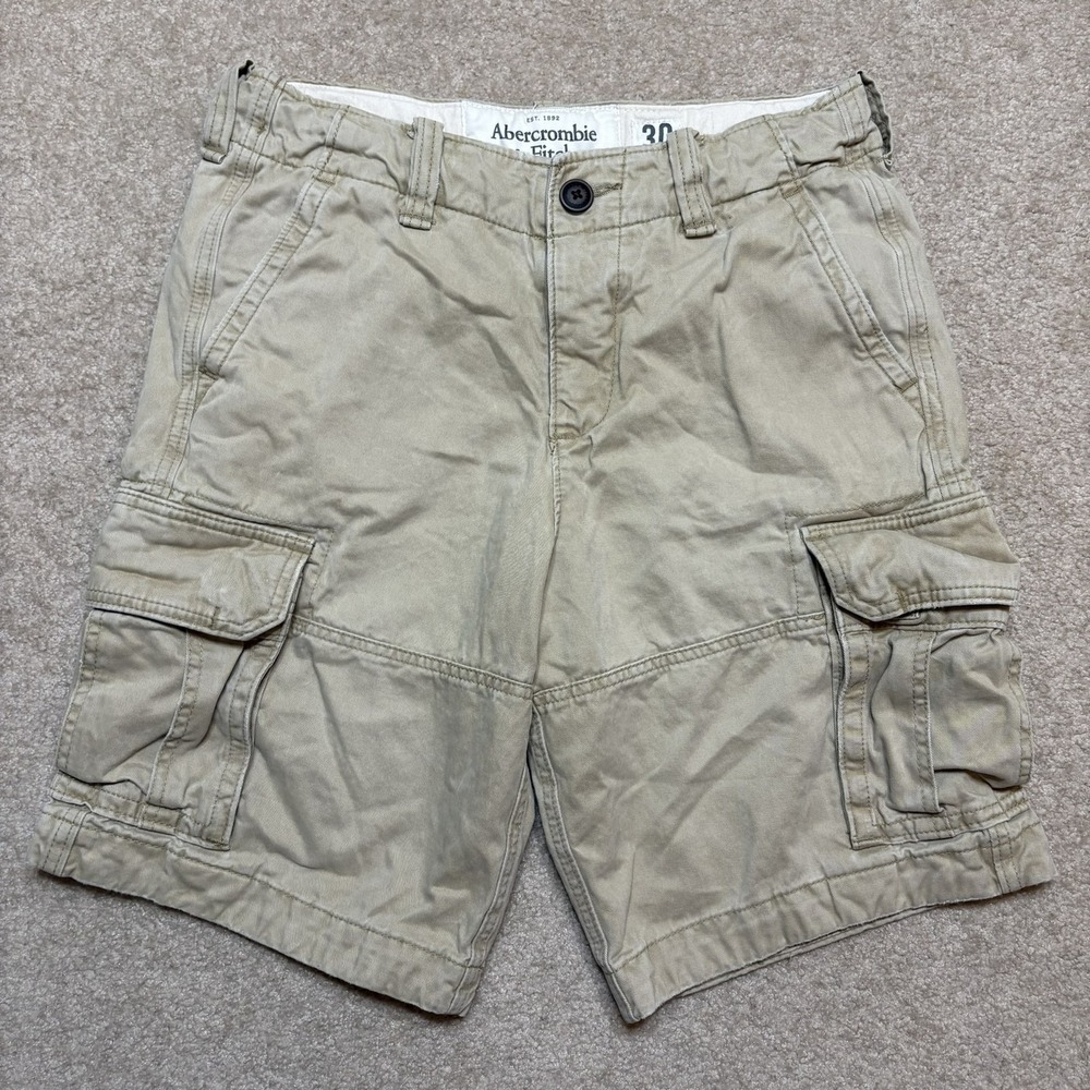 Vtg Abercrombie & Fitch Cargo Shorts Mens 30 Beige Chunky Utility Military Y2K